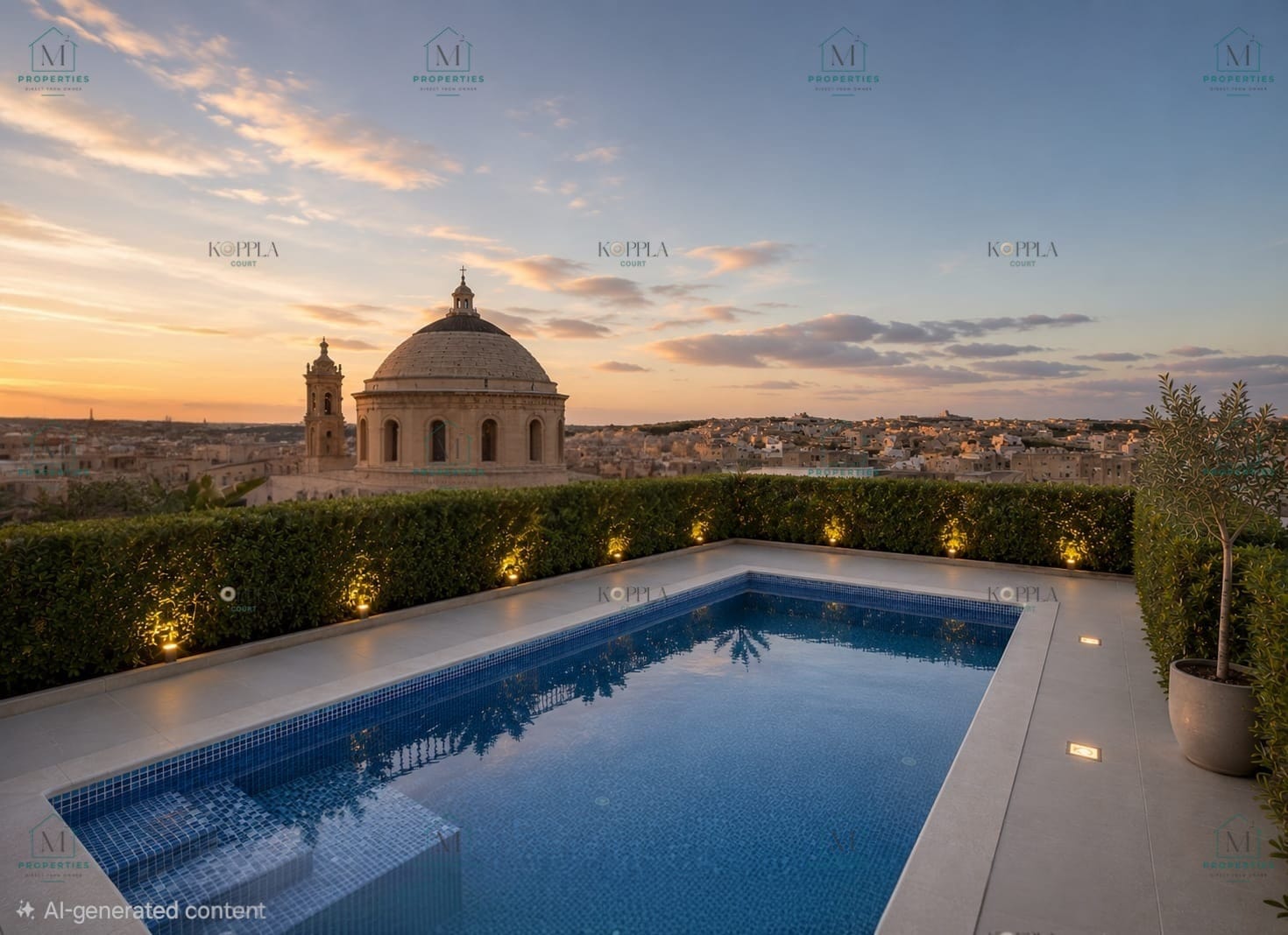 Rooftop Pool with Rotunda Views (with watermark) Mosta – 3 Bedroom Penthouse Direct from Owner